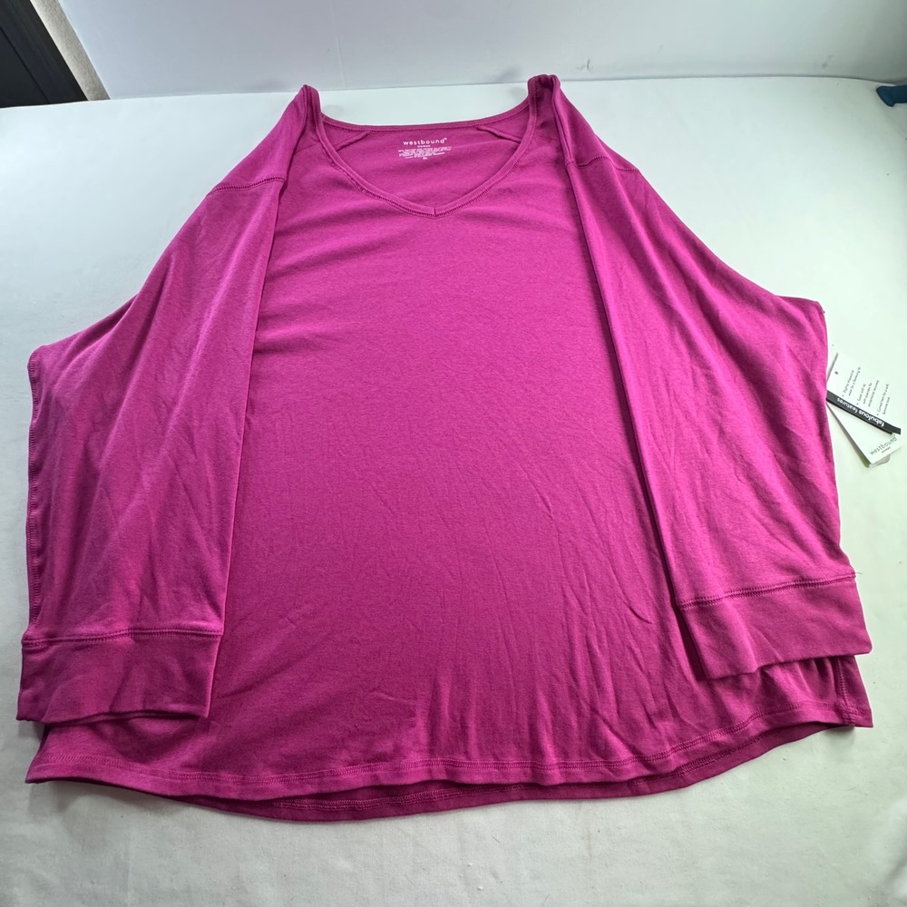 Westbound Top Womens 3X Magenta‎ Pink V-Neck 3/4 Sleeve Rib Knit NWT Top 3X